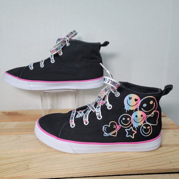 Children's Place Girls Black Hi-Tops Canvas Shoes "Smile" - Size 3 - Picture 3 of 6